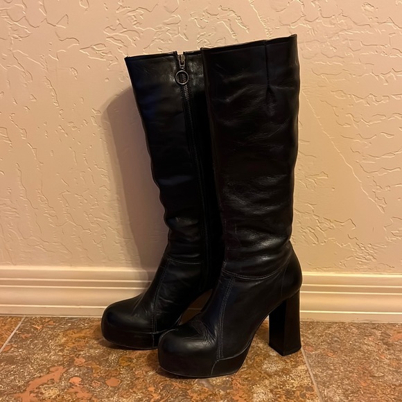 Jeffery Campbell Black Leather Go-Go Boots - Picture 1 of 14